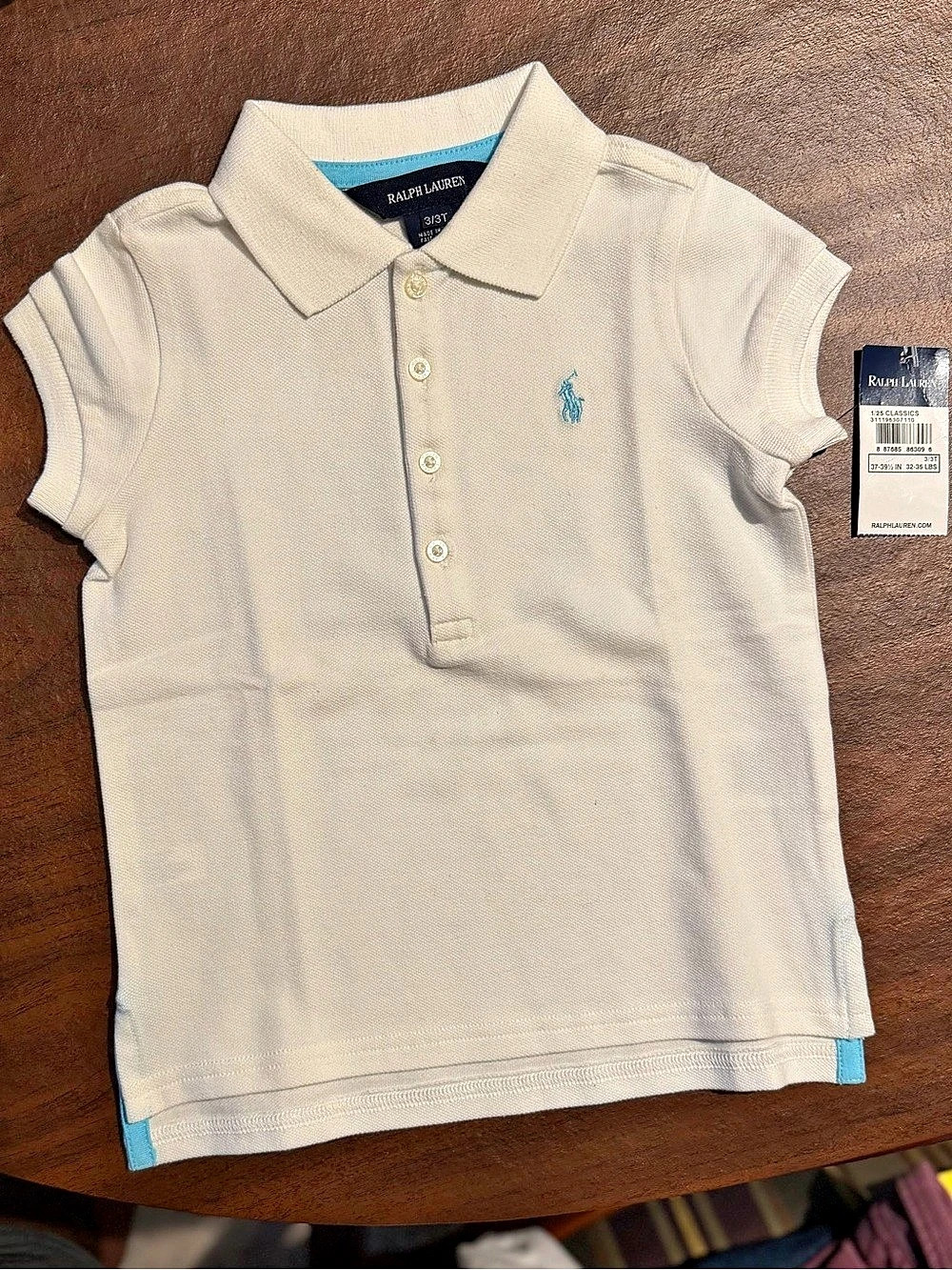 Ralph Lauren Cotton Mesh Polo Shirt Girls 3T White & Blue